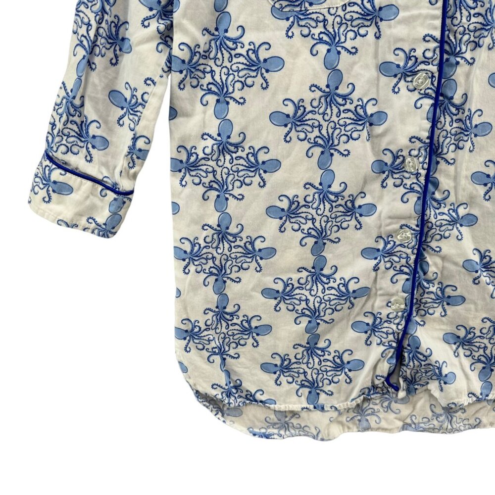 Jayes Studio Sleep Dress Womens Blue Octopus Long Sleeve Cotton Sateen Sz XS - Picture 9 of 10